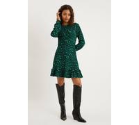 Dorothy Perkins Women's Petite Green Leopard Frill Hem Mini Dress | Size: 12