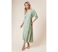 Dorothy Perkins Petite Green Spot Belted Puff Sleeve Shirt Dress green