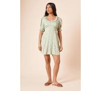 Womens Petite Green Spot Frill Neckline Tie Back Mini Dress Green 8
