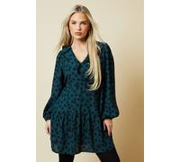 Dorothy Perkins Petite Green Spot Tiered Hem Frill Wrap Mini Dress green 8
