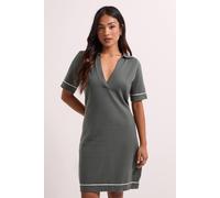 Dorothy Perkins Petite Khaki V Neck Knitted Tipped Mini Dress In Grey-Khaki grey-khaki XL