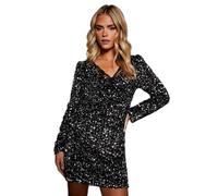 Dorothy Perkins Petite Lace Trim Sequin Mini Dress, 8, Silver