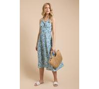 Dorothy Perkins Petite Lace Trim Tie Front Printed Midi Dress In Blue blue