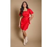 Dorothy Perkins Women's Petite Lace Trim Wrap Skirt Poplin Mini Dress in Red | Size: 8 Dorothy Perkins Red 8