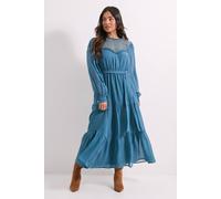 Dorothy Perkins Petite Lace Yoke Blouson Sleeve Tiered Midaxi Dress In Blue blue 10