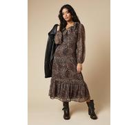 Petite Leopard Chiffon Ruffle Neck Long Sleeve Midi Dress Dorothy Perkins Leopard 8