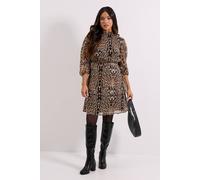 Dorothy Perkins Women's Petite Leopard Frill Neck Tiered Skirt Printed Mini Dress | Size: 14 Dorothy Perkins Leopard 14