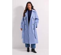 Dorothy Perkins Petite Longline Double Breasted Belted Trench Coat In Light Blue light blue 12