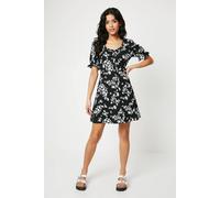 Dorothy Perkins Petite Mono Ditsy Tie Front Sweetheart Jersey Mini Dress mono 8