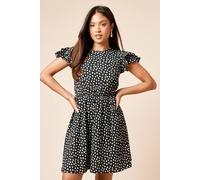 DOROTHY PERKINS Petite Mono Double Angel Sleeve Polka Dot Mini Dress 10