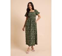 DOROTHY PERKINS Petite Mono Floral Shirred Bodice Trim Detail Midaxi Dress 16