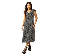 Dorothy Perkins Petite Mono Frill Neck Ruched Front Jersey Midi Dress, 12, Mono