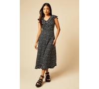 Dorothy Perkins Petite Mono Frill Neck Ruched Front Jersey Midi Dress, 8, Mono