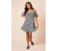 Dorothy Perkins Petite Mono Tie Front Cold Shoulder Mini Dress mono 12