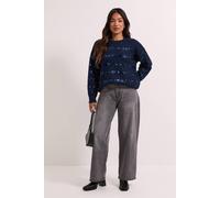 Dorothy Perkins Petite Navy Sequin Stripe Knitted Jumper In Dark Navy dark navy M