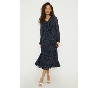 Dorothy Perkins Petite Navy Spot Chiffon Ruffle Midaxi Dress navy 18