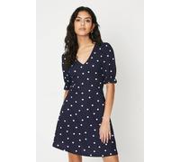 Dorothy Perkins Petite Navy Spot Short Sleeve Jersey Mini Dress, 12, Navy