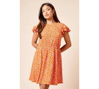 Dorothy Perkins Petite Orange Ditsy Double Angel Sleeve Jersey Mini Dress orange 10