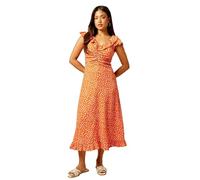 Dorothy Perkins Petite Orange Ditsy Frill Neck Ruched Front Jersey Midi Dress, 12, Orange
