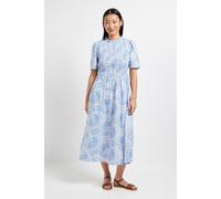 Dorothy Perkins Women's Petite Paisley Shirred Bodice Drop Waist Midi Dress in Blue | Size: 12 Dorothy Perkins Blue 12