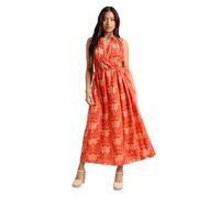Dorothy Perkins Women's Petite Palm Printed Side Tie V Neck Maxi Dress in Orange | Size: 14