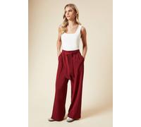 Dorothy Perkins Petite Paperbag Belted Wide Leg Trouser In Plum plum 16