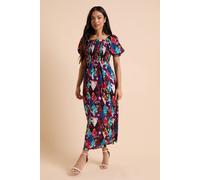 Dorothy Perkins Petite Patchwork Floral Shirred Bodice Trim Detail Midaxi Dress multi