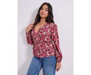 DOROTHY PERKINS Petite Pink Ditsy Wrap Front Frill Detail Printed Blouse 8