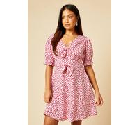 Dorothy Perkins Petite Pink Spot Bow Front Puff Sleeve Jersey Mini Dress pink 12