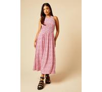 Dorothy Perkins Petite Pink Spot Shirred Bodice Halterneck Jersey Midi Dress pink 12