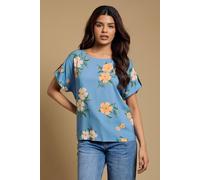 Dorothy Perkins Petite Printed Roll Sleeve Blouse In Floral floral 14
