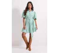 Dorothy Perkins Women's Petite Puff Sleeve Belted Mini Shirt Dress in Sage | Size: 12 Dorothy Perkins Sage 12