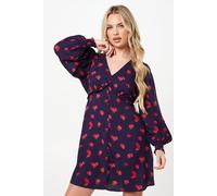 Dorothy Perkins Petite Red Ditsy Floral Button Front Mini Dress In Navy navy