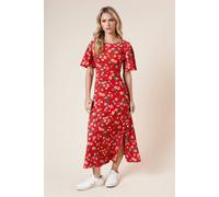Dorothy Perkins Petite Red Floral Angel Sleeve Midi Dress In Pink pink 8