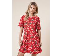 Dorothy Perkins Petite Red Floral Angel Sleeve Mini Dress, 14, Pink