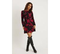 Dorothy Perkins Petite Red Floral Puff Sleeve Fit And Flare Mini Dress In Black black 12