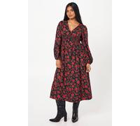 Petite Red Floral V Neck Shirred Waist Midi Dress Dorothy Perkins Floral 8