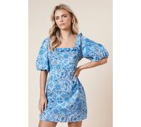 Dorothy Perkins Petite Ruffle Front Mini Dress In Blue blue 10