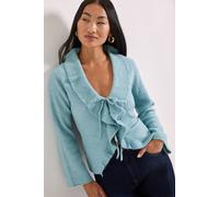 Dorothy Perkins Petite Ruffle Tie Front Cardigan In Pale Blue pale blue XS