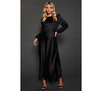 Petite Satin Jacquard Empire Long Sleeve Midi Dress Dorothy Perkins Black 10