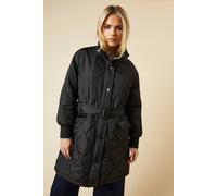 Dorothy Perkins Petite Self Covered Button Quilted Padded Puffer Midi Coat In Black black 6