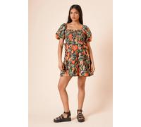 Dorothy Perkins Petite Shirred Bodice Mini Dress In Floral floral 10