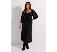 Dorothy Perkins Petite Shirred Bodice Tie Detail Sweetheart Midi Dress In Black black 16