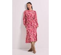 Dorothy Perkins Petite Shirred Dropped Waist Detail Printed Midi Dress In Dusty Pink dusty pink 10