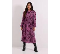 Dorothy Perkins Petite Shirred Dropped Waist Detail Printed Midi Dress In Pink pink 12