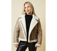 Dorothy Perkins Petite Short Aviator Jacket In Taupe taupe 16
