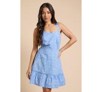 Dorothy Perkins Women's Petite Spot Lace Trim Tiered Printed Mini Dress in Blue | Size: 8 Dorothy Perkins Blue 8