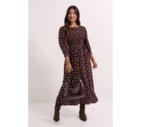 Dorothy Perkins Women's Petite Spot Print Shirred Bodice Button Detail Midi Dress in Burgundy | Size: 12 Dorothy Perkins Burgundy 12
