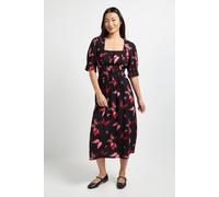 Dorothy Perkins Petite Square Neck Frill Detail Puff Sleeve Midi Dress In Black black 16