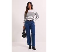 Dorothy Perkins Petite Stripe Crew Neck Button Cuff Jumper stripe M